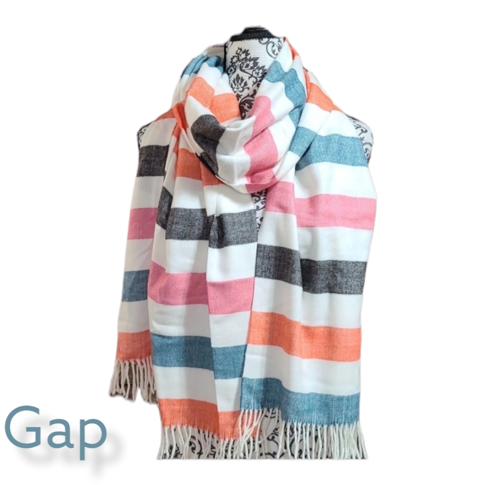 Gap Multi Color Striped Fringed Scarf - Picture 3 of 8